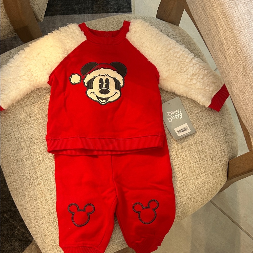 Disney Red Baby Sweatshirt and Pants Set with Cream Sherpa Sleeves